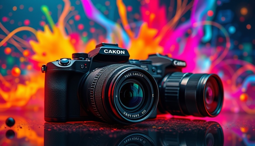 Modern digital cameras for 2025 travel, vibrant background.