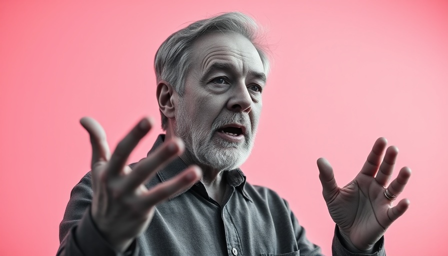 Man gesturing expressively, exploring machine consciousness illusion concept