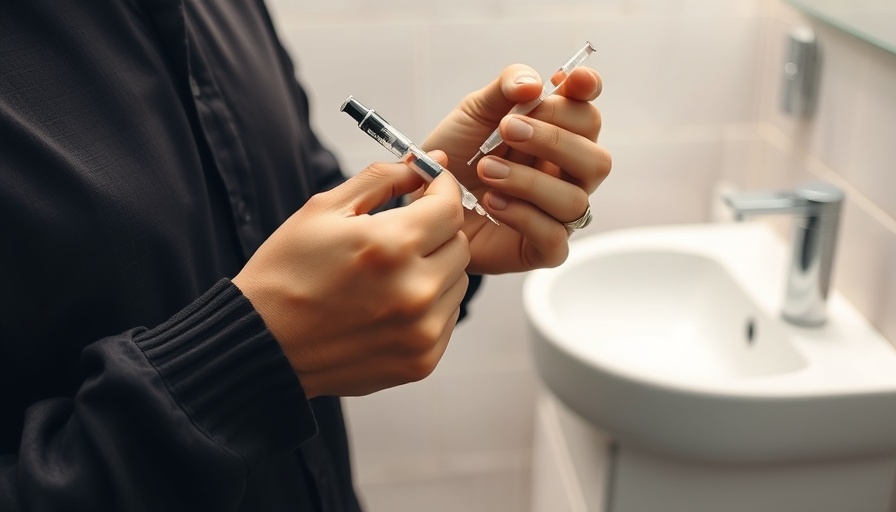 GLP-1 drug injection being administered in a bathroom setting, highlighting rheumatoid arthritis symptom management.