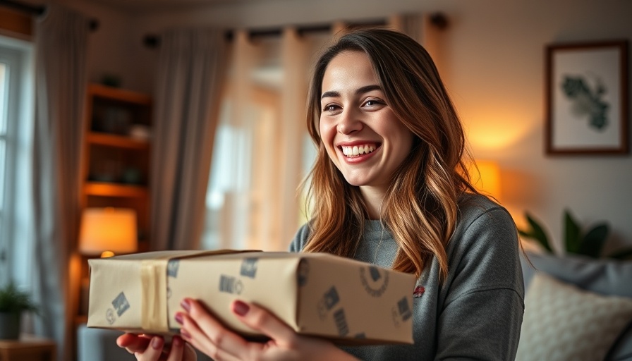 Smiling woman receives delivery at home, illustrating DoorDash impact.