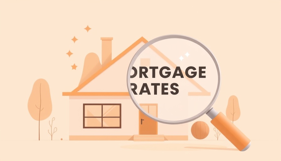 Mortgage rates illustration with house and magnifying glass.