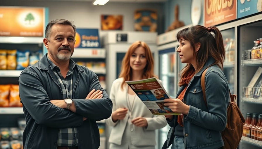People having a conversation in a Denver convenience store for local news.