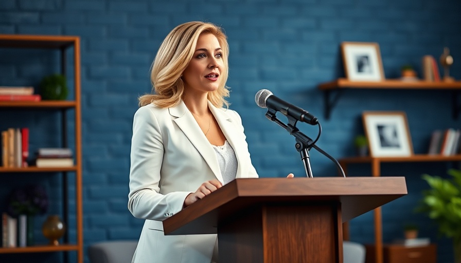 Person speaking at podium about Charlie Kirk's legacy, indoor setting.