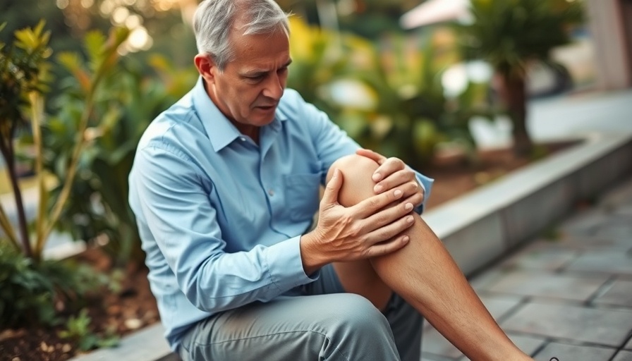 Middle-aged person holding knee outdoors, causes of osteoarthritis concept.
