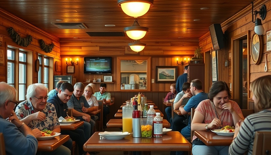 Diverse patrons dining in a cozy, wooden interior diner, reflecting community impact.