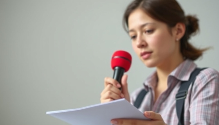 Journalist with red microphone covering denver health news