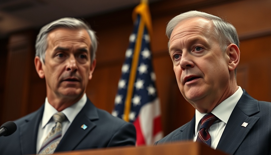 Formal press conference with two men, professional setting.