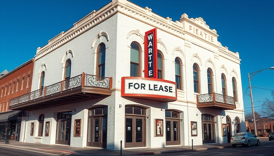 Jewel Theater foreclosure sign on historic building.