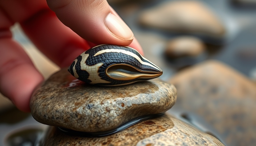 Zebra mussel on a stone in the Colorado River.