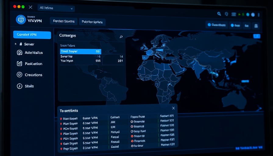 VPN interface displaying server connections and map of server locations.