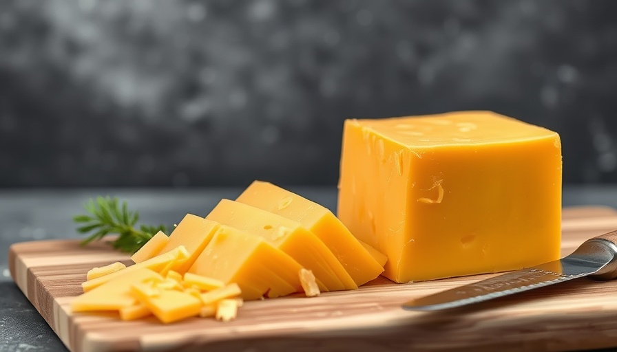 Sliced cheddar cheese on wooden board, foods high in calcium.