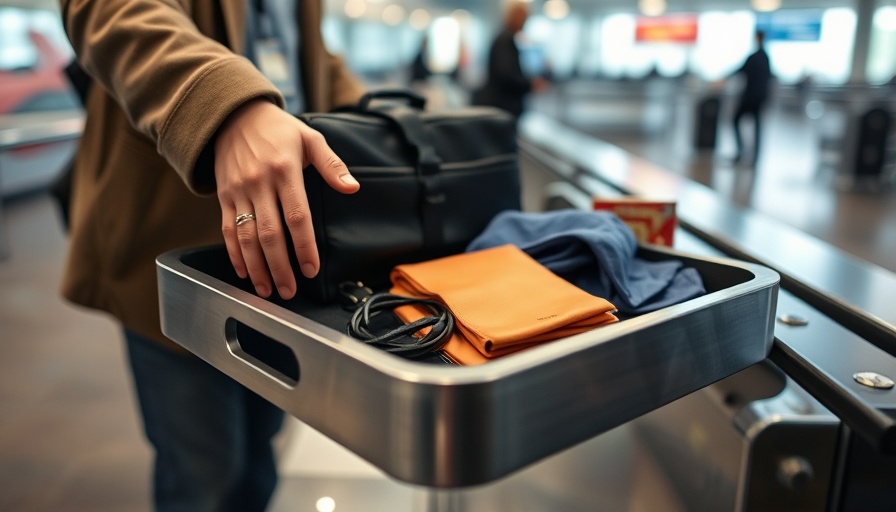 Airport security tray transfer at TSA PreCheck screening.