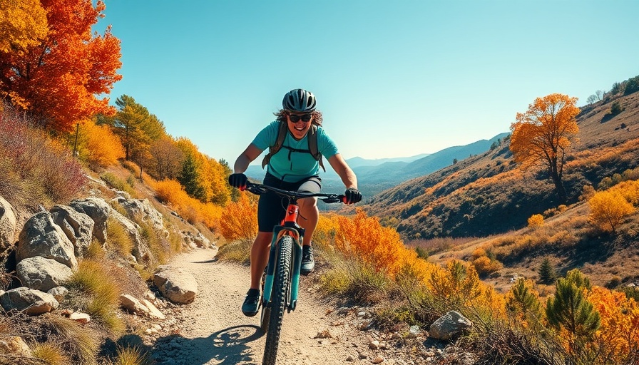 Cyclist enjoying fall bike ride in vibrant foliage near Denver