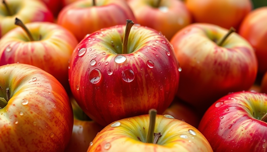 Health benefits of eating an apple a day showcased by fresh apples with dewdrops.