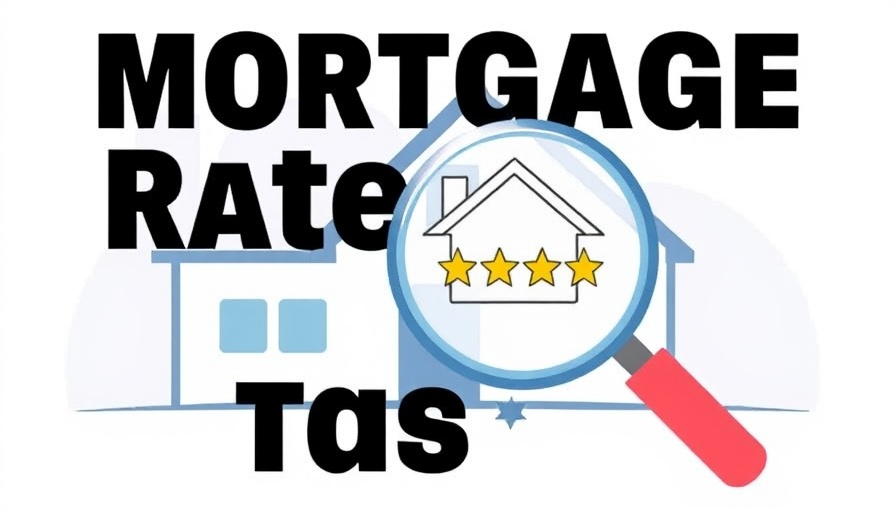 Stylized mortgage rates graphic with house and magnifying glass.