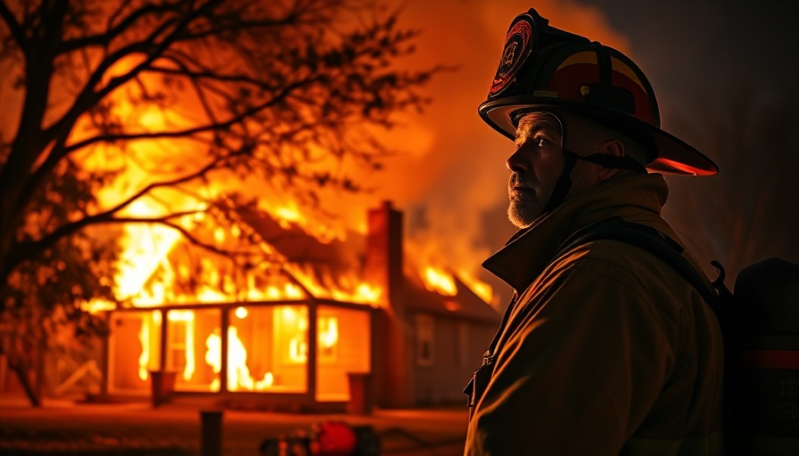 Firefighter battles house fire at night during Marshall fire event.