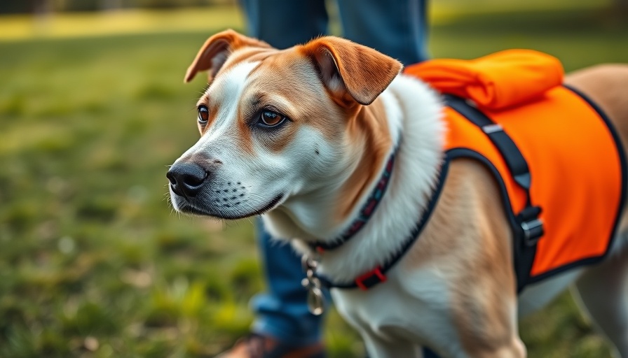 Dog wearing Carhartt Dog Safety Vest standing alert in park.