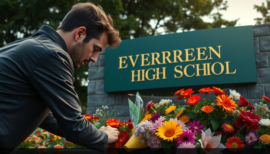 Evergreen High School memorial with flowers honoring courage.