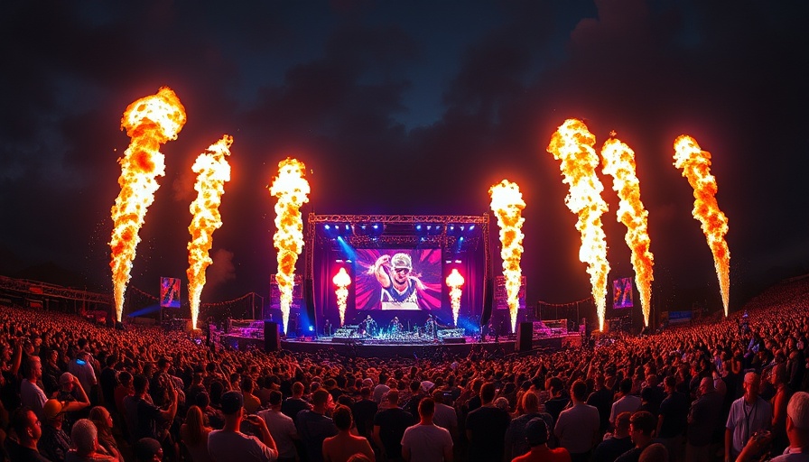 Epic entertainment in Denver concert with DJs and flames.