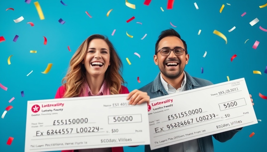 Two lottery winners holding $1,000 a day for life checks.