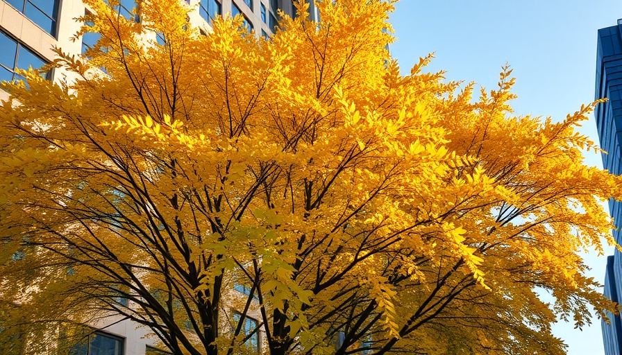 Denver weather fall, urban building and autumn tree.