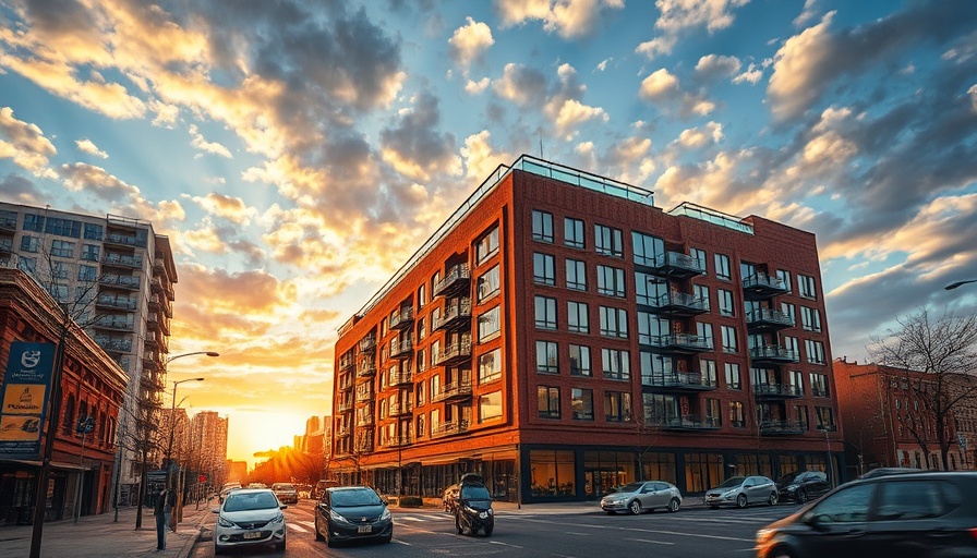 Lux Living apartment building during sunset, urban scene.