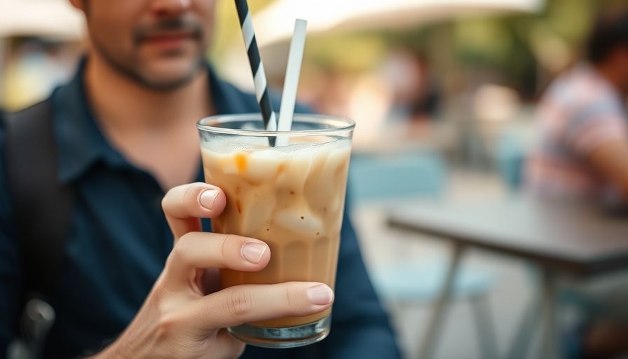 Hands holding iced coffee, stirring with straw, ways to counteract the side effects of caffeine.