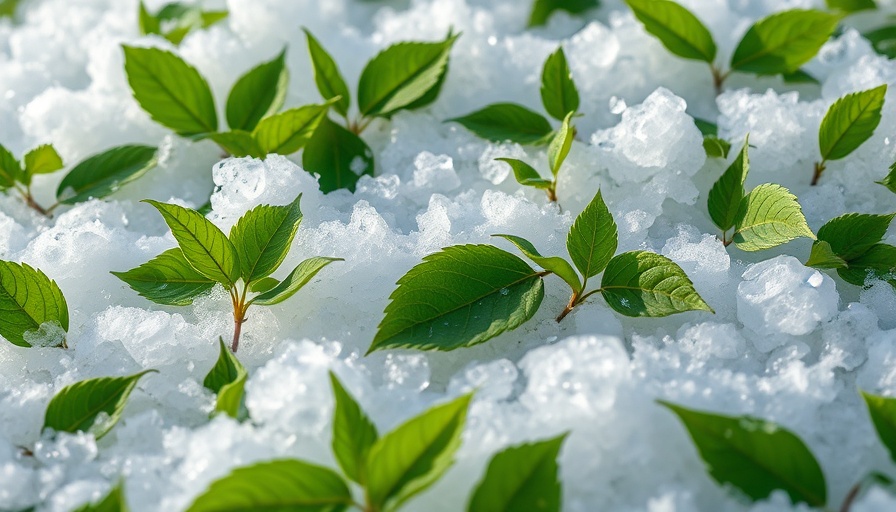 Hailstones covering green leaves related to Colorado HOA repair bills.