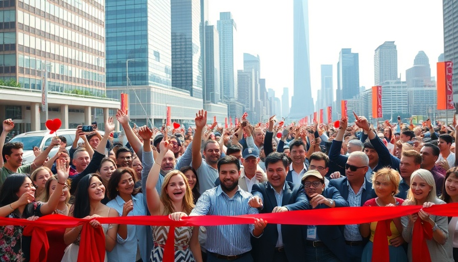 Lively urban event with crowd celebrating ribbon-cutting in Denver