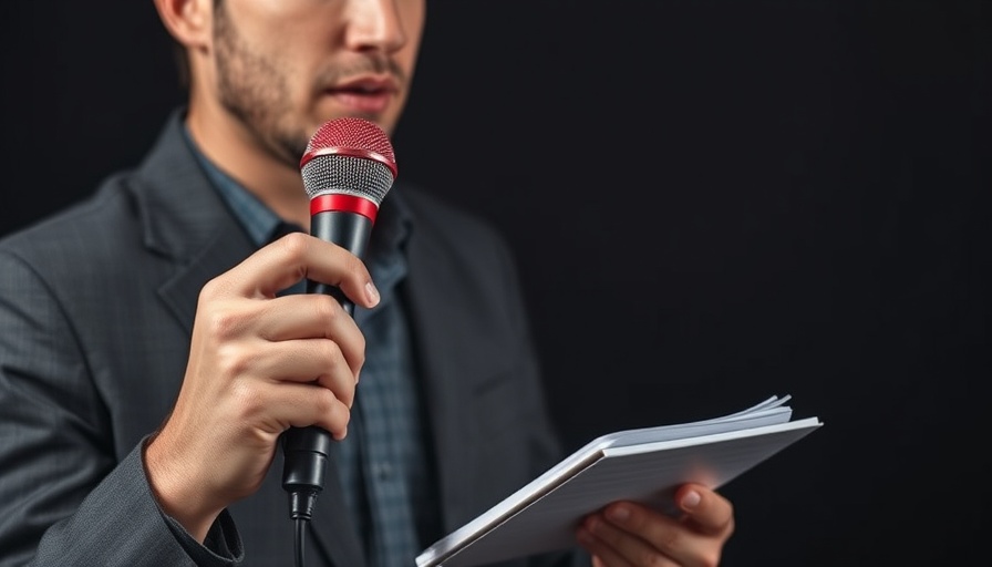 Journalist preparing for Denver health news coverage with microphones