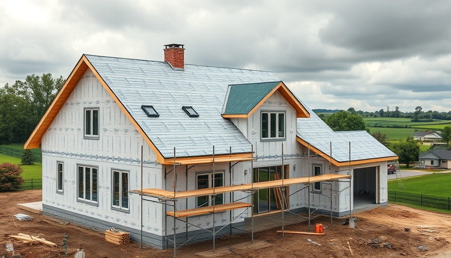 Ongoing new homes construction in Gloucestershire with scaffolding.
