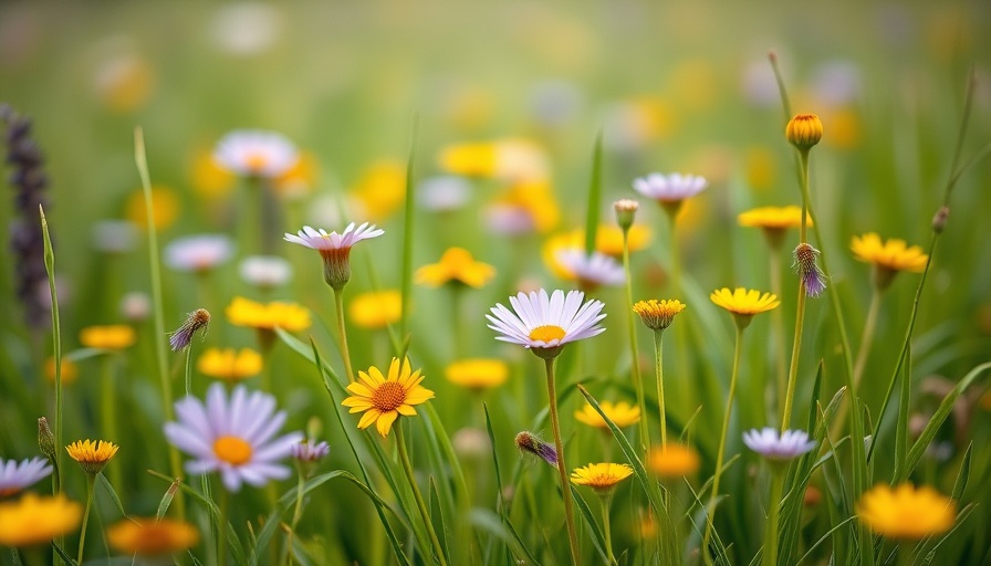 Meadow field with purple and yellow wildflowers, Monmouthshire nature recovery plans.