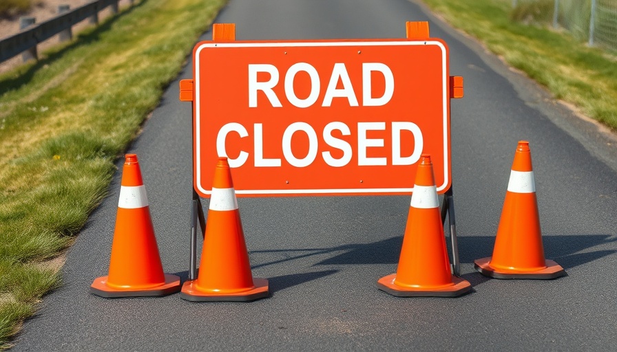 Usk Island railway bridge footpath closure sign and cones