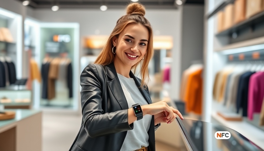 Stylish woman uses smartwatch for retail payment, Amazonization of Retail Payment