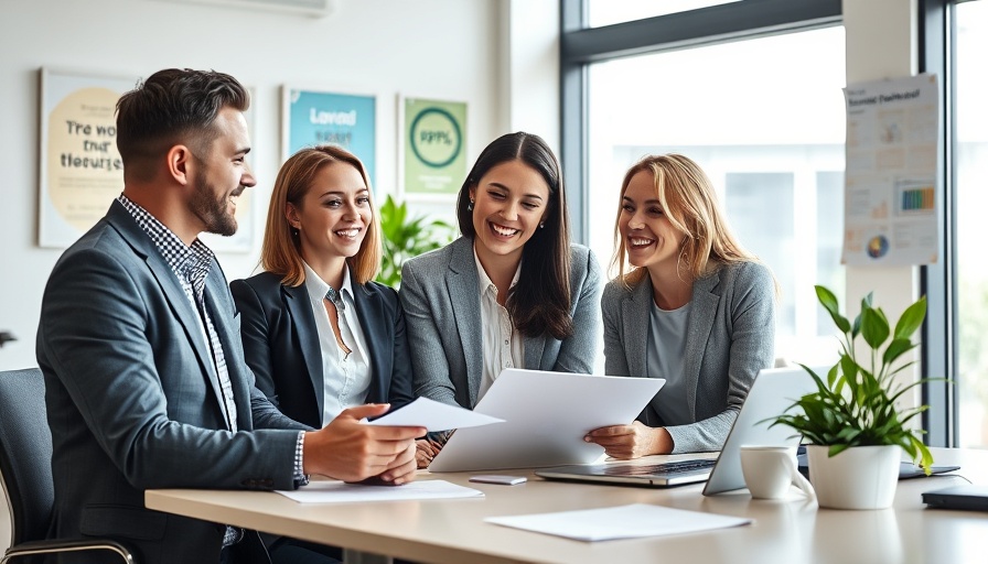 Professionals discussing digital transformation strategy in a modern office.