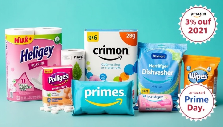 Amazon Prime Day household essentials deals featuring eco-friendly toilet paper, Finish Powerball, and Dettol wipes.