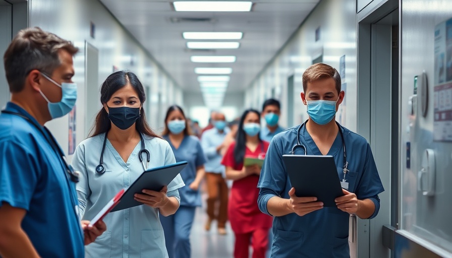 Medical staff in hospital corridor addressing NHS treatment waiting times.