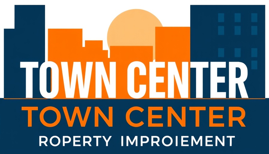 Promotional graphic for Town Centre Property Improvement Grants featuring stylized buildings.