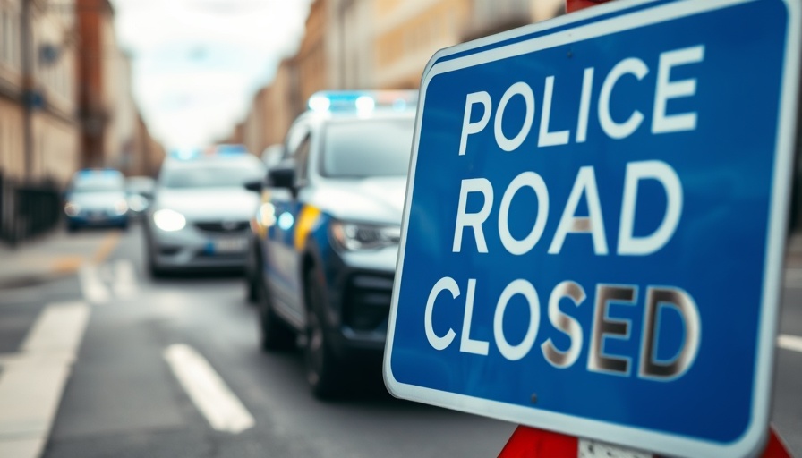 Police road closed sign on Gwent road due to collision.