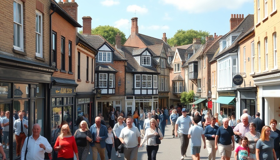 Chepstow street scene with historic buildings and people walking.