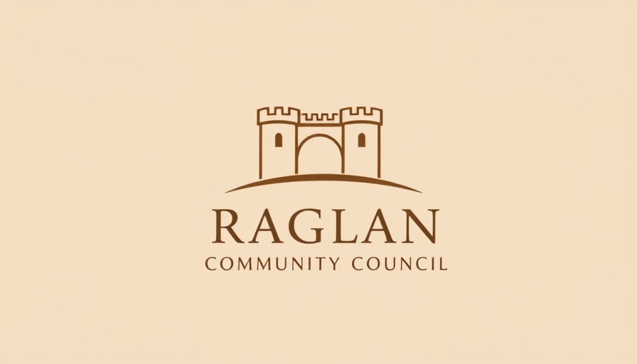 Minimalist Raglan Community Council logo depicting towers and arch.