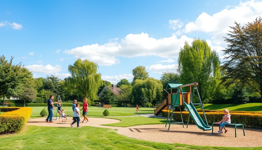 Chepstow park with playground and visitors enjoying sunny day.