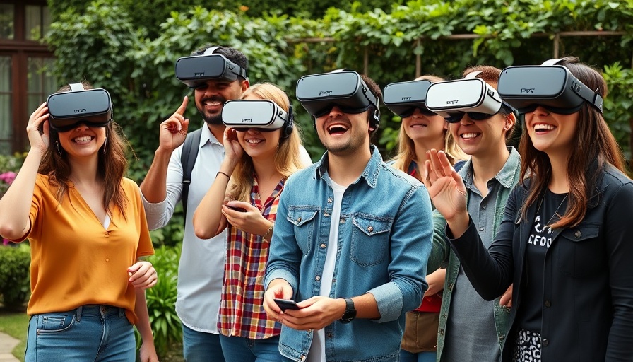 Group in garden with VR headsets, Rob Brydon BBC show blunder.