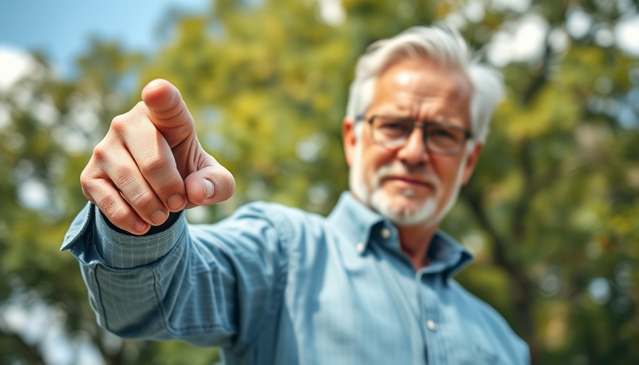 Confident older man pointing outdoors, related to Epstein investigation updates.