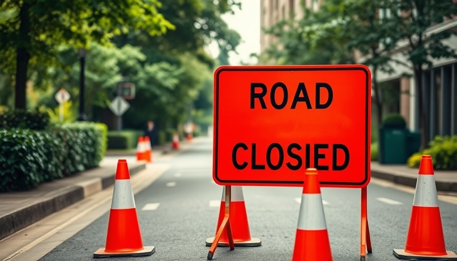 Monmouthshire emergency road closure sign with cones.