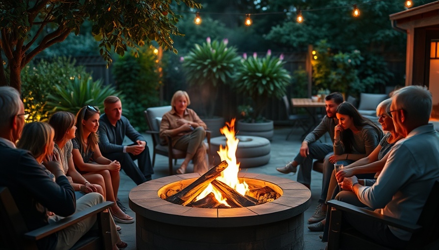 Warm gathering around a 3-in-1 fire pit at night.
