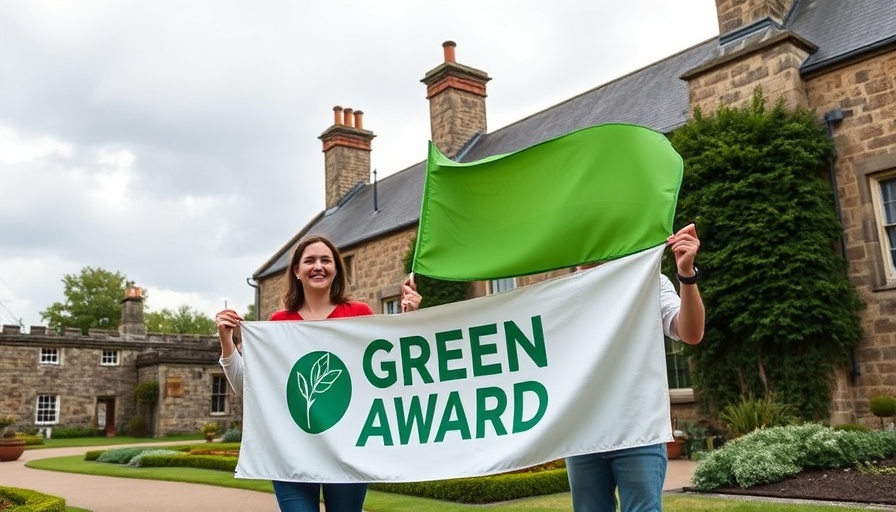 Green Flag Awards Monmouthshire celebration in front of historic building.