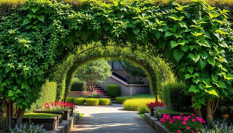 Entrance to Linda Vista Gardens with greenery.