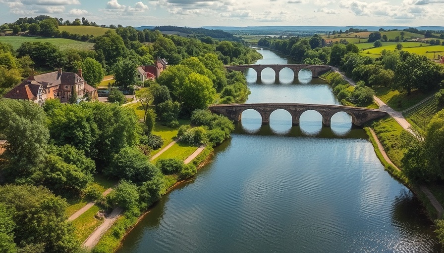 Monmouthshire canal funding: Aerial view of canal and greenery.