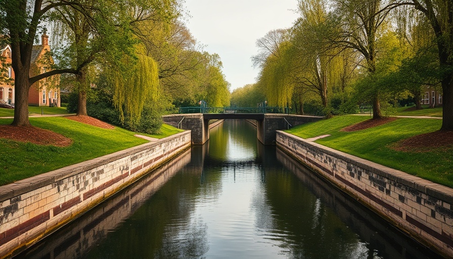 Scenic historic lock on Mon and Brecon Canal, vibrant greenery.